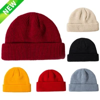 fashion winter unisex black grey red solid color rib knitted beanies hats for woman mens ladies casual cap kids girls boys