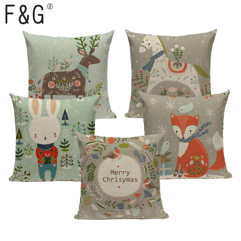 

Deer Horse Rabbit Decorative Cushion Cover Cotton Linen Square Throw Pillow Cover 45x45CM Pillow Case Home Office Sofa Decor