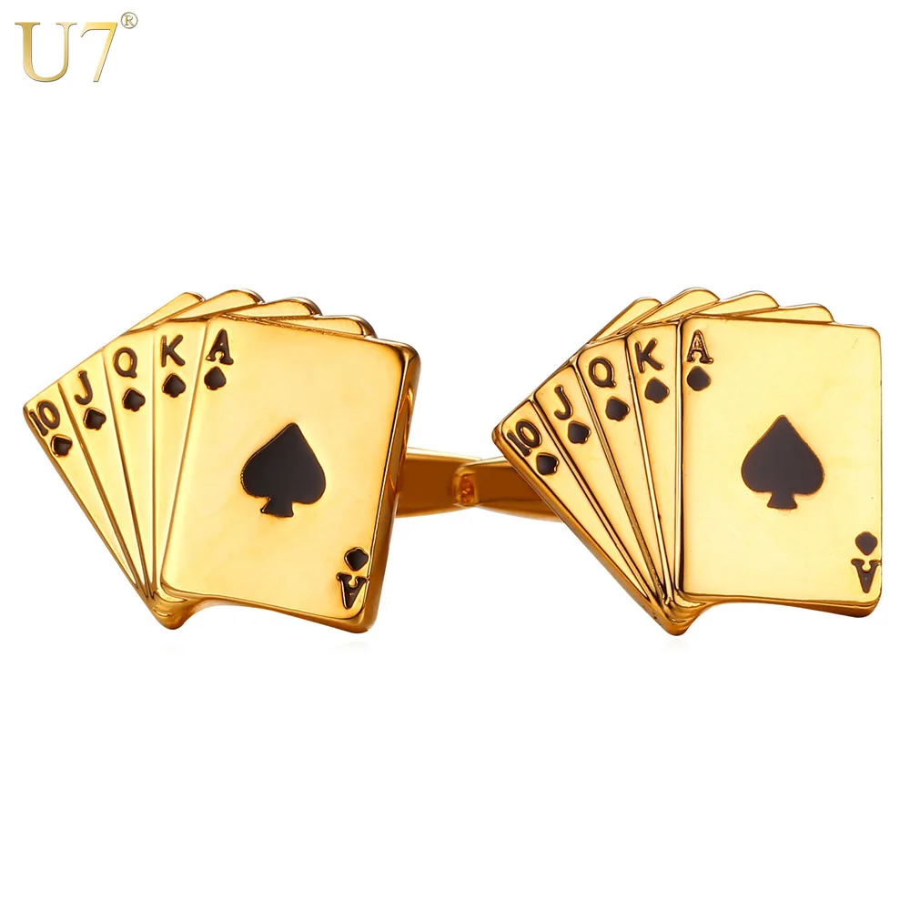 

U7 Poker Cufflinks for Mens Shirt Accessories Gold Color High Quality Cuff Links Buttons Wedding Men Jewelry Groomsmen Gifts