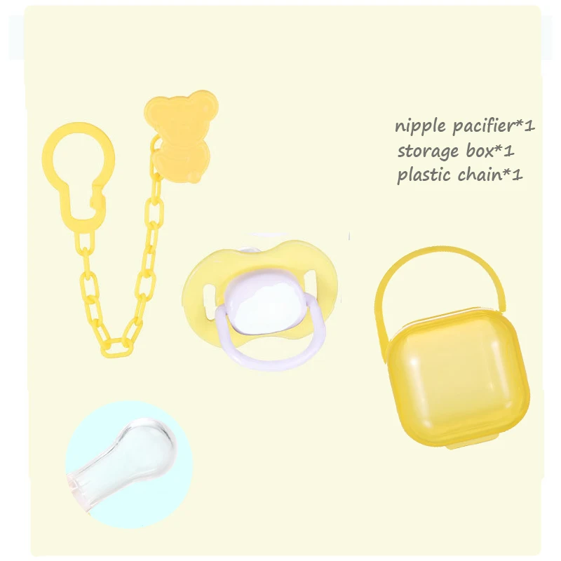 Set2 nipple--Yellow Новорожденная детская пустышка зубное кольцо для ребенка цепь Ортодонтическая Соска сон пустышка палец нипплер мягкая BPA коробка для хранения - Цвет: Set2 nipple--Yellow