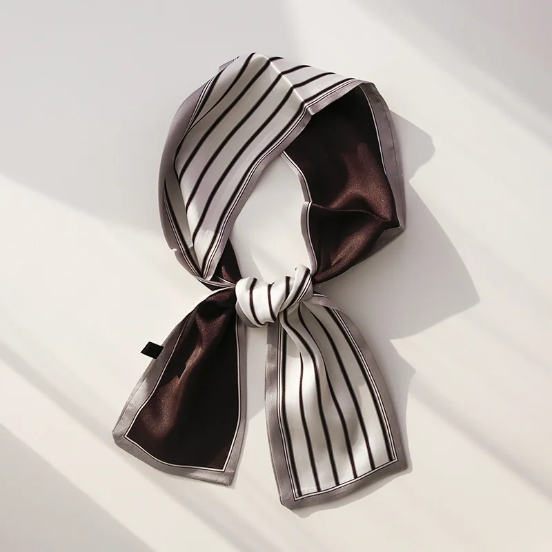 Женский шелковый шарф с лентами однотонный платок для волос ручками маленькие
