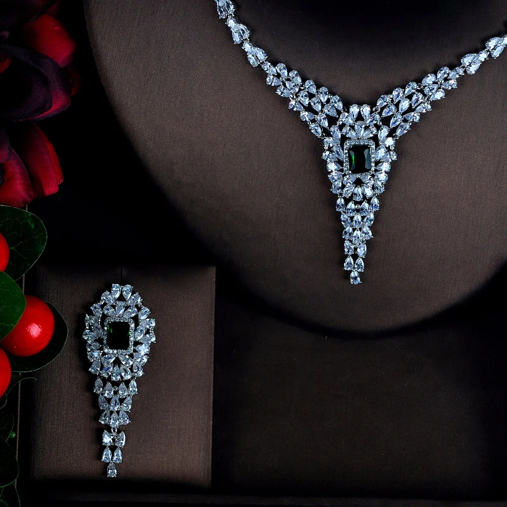 Женский комплект украшений hiневесты Свадебный с зеленым кулоном и полностью