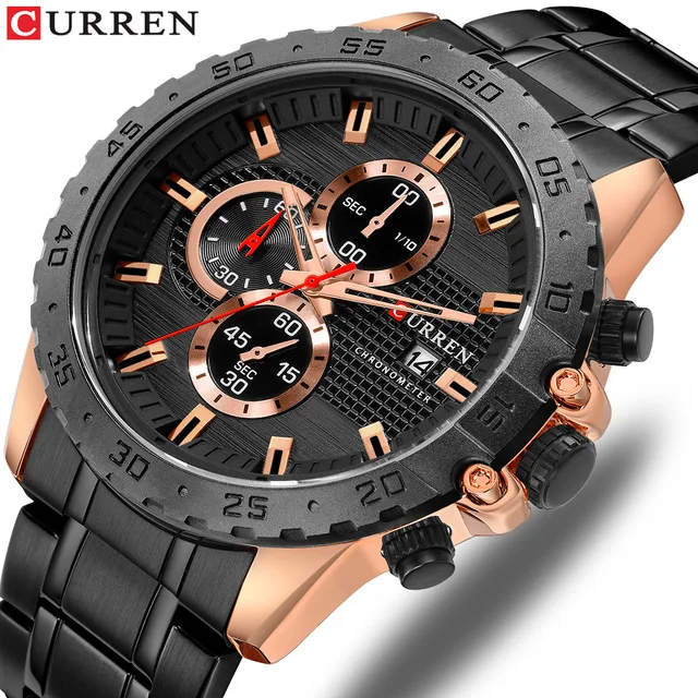 CURREN Sporty Watches Fashion Quartz Mens Watch New Luxury Stainless Steel Wristwatch Chronograph Sport Clock Male Reloj Hombres | Наручные