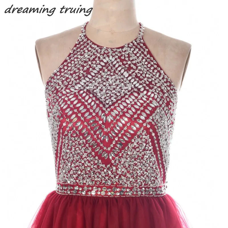 Бордовое мини платье для выпускного вечера с бисером короткое сексуальное