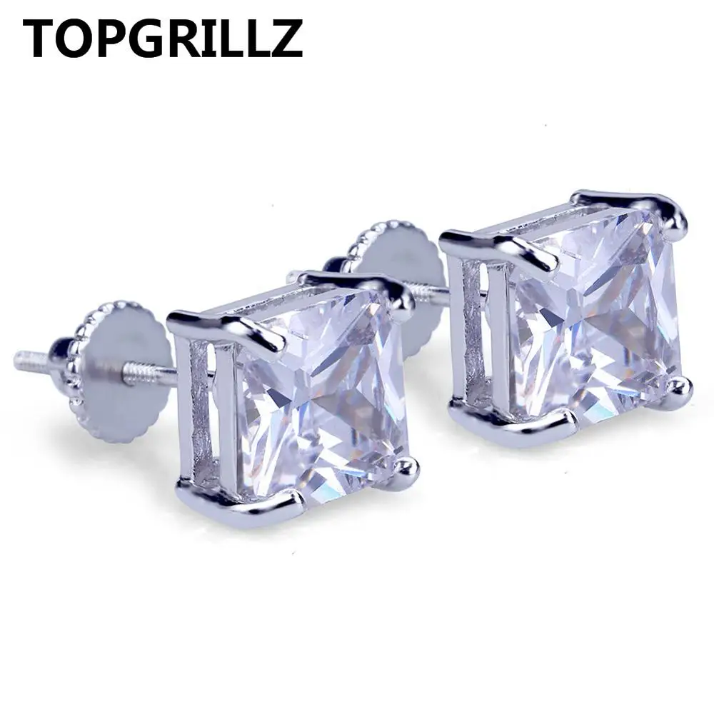 TOPGRILLZ хип-хоп шикарные серьги гвоздики Золото/Серебро Цвет Iced Out Micro Pave 8 Серебрянное ожерелье с подвеской лаборатория D серьги с закручивающаяся задняя часть - Окраска металла: Silver
