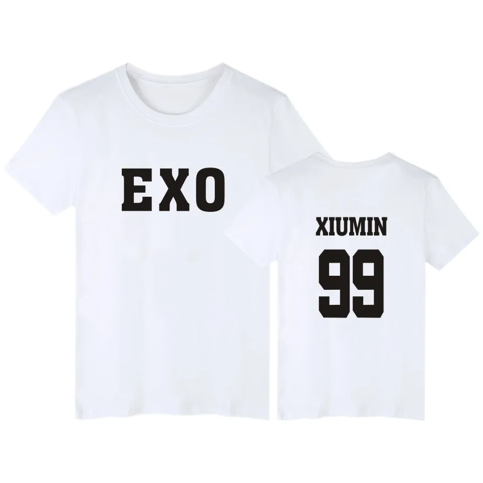 EXO Short Sleeve Tee Shirt Men Funny Summer Style Fashion Casual 4XL Cotton T-shirt Kpop Black XIUMIN SEHUN Tshirt Women | Мужская