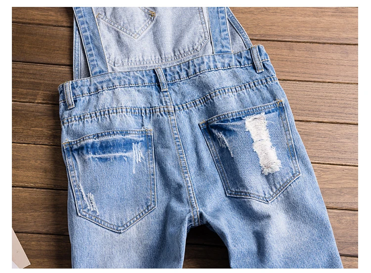 Новые осенние мужские Ботильоны Длина Slim Fit светло-голубой цвет рваные джинсовые комбинезон большого размера искусственно состаренные джинсы; комбинезоны с нагрудниками