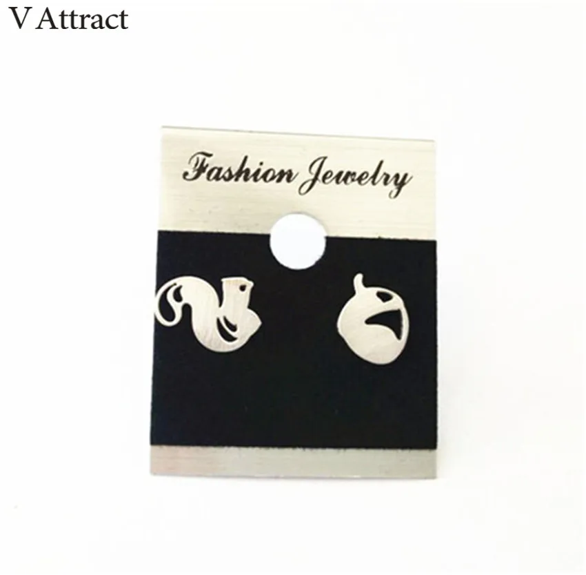 V Attract Women Silver Gold Filled Stainless Steel Brincos Forest Squirrel Acorn Post Stud Earrings Fashion Jewelry | Украшения и