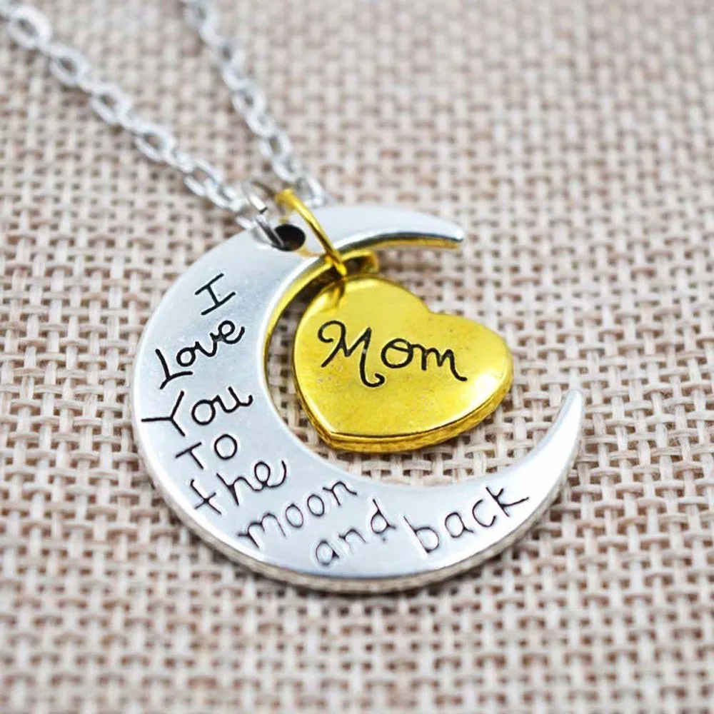 Ожерелье с надписью I Love You To The Moon And Back серебряного цвета винтажные Семейные