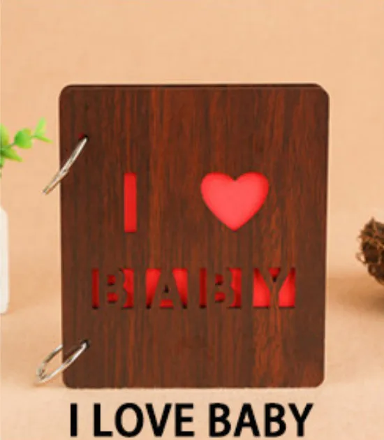 I LOVE BABY 5 дюймов деревянные обложки альбомы персонализированные фотоальбом деревянные подарки 25 страниц вкладыш DIY альбом пользовательские подарки фото галерея - Цвет: I LOVE BABY