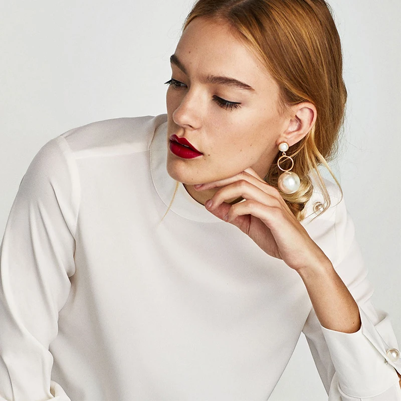 MOON OVER Fashion Simple Big Pearl Earrings Imitation Pearls Vintage Earings For Women Gold Temperament Earring Jewelry | Украшения и