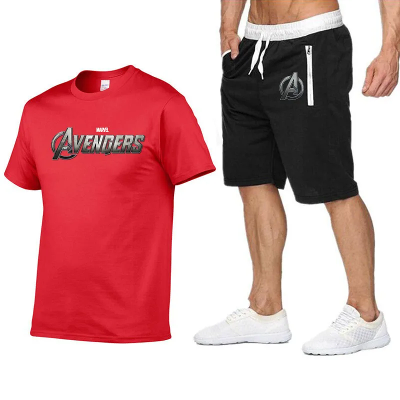 Мужская футболка Marvel Avengers 4 + шорты повседневный спортивный костюм с круглым