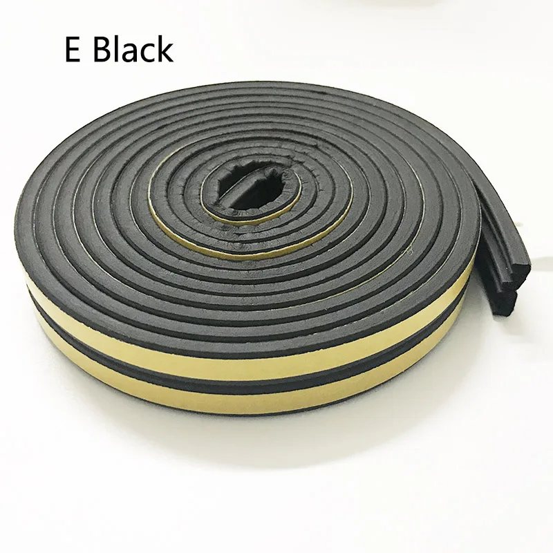 Черный E-type 5m Doors And Windows Seal Strip Soundproof Strip Self-Adhesive Foam Rubber Super Glue Soundproofing Weatherstrip Top - Цвет: Черный