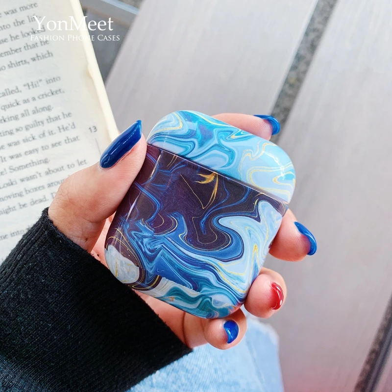 Модная масляная живопись летний синий мраморный чехол для наушников Apple Airpods