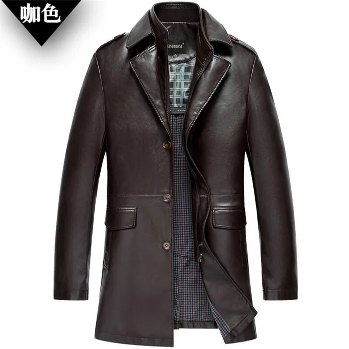 coffee jackets men Длинные кожаные пальто мужские однобортные пальто из искусственной кожи мужские тонкие тренчи размера плюс M-4Xl мужские куртки Ds50141 - Цвет: coffee jackets men