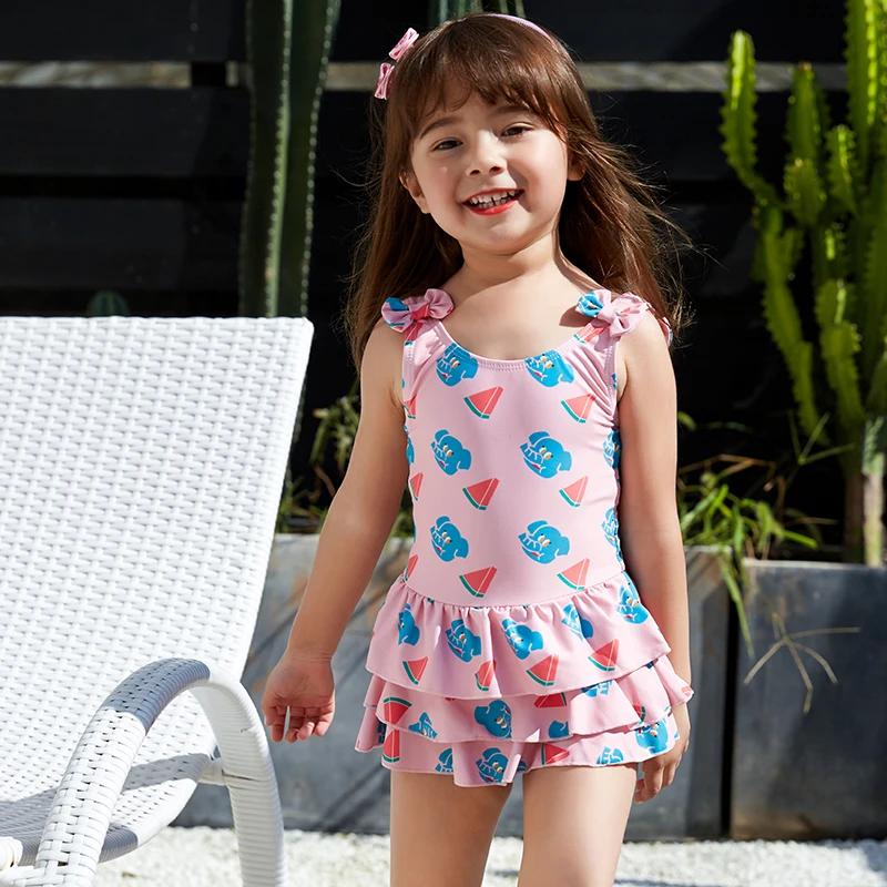 Детская тайский купальный костюм с принтом для девочек бантом и оборками детей