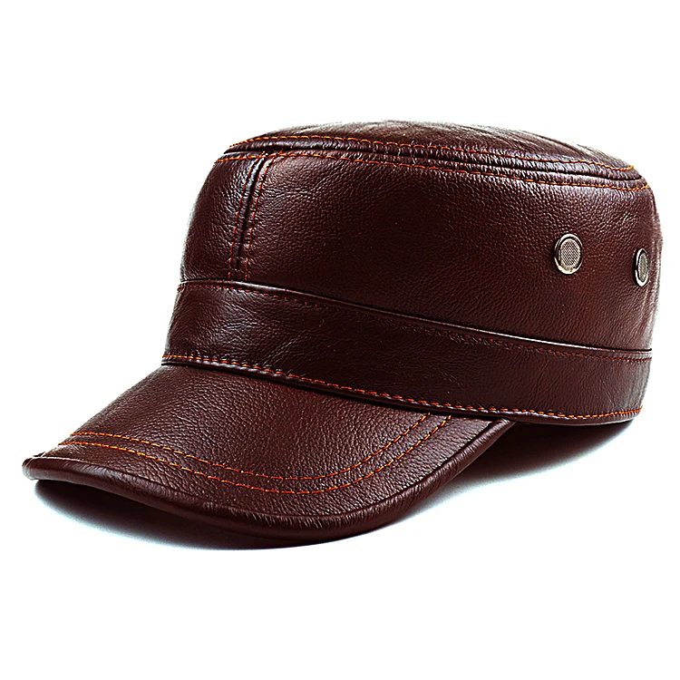 Осенне зимняя мужская кожаная кепка из воловьей кожи для отдыха|mans cap outdoor|leather hats
