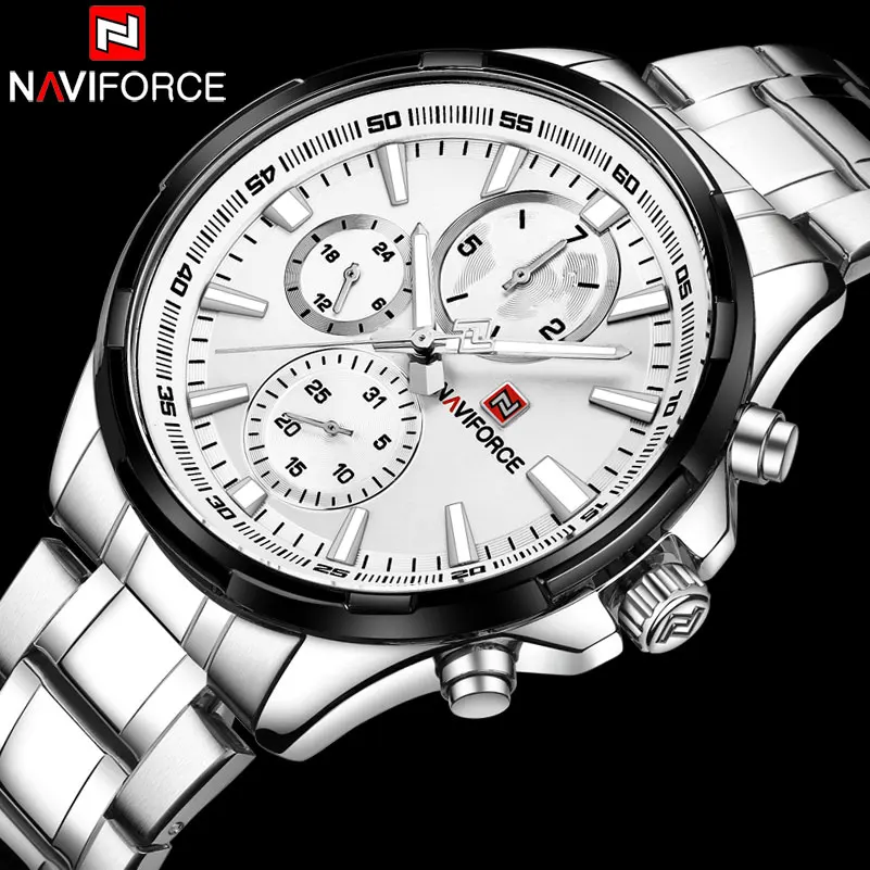 2018 NAVIFORCE мужские 30 м водонепроницаемые спортивные часы 24 часа Дата Неделя Месяц