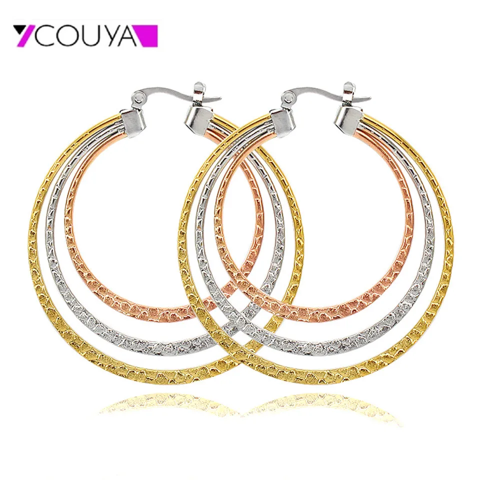Tri-color Circle Earrings Big Round Hoop Earrings High Quality Polished Cross Earrings Sexy Women Lady Fashion Charm Jewelry