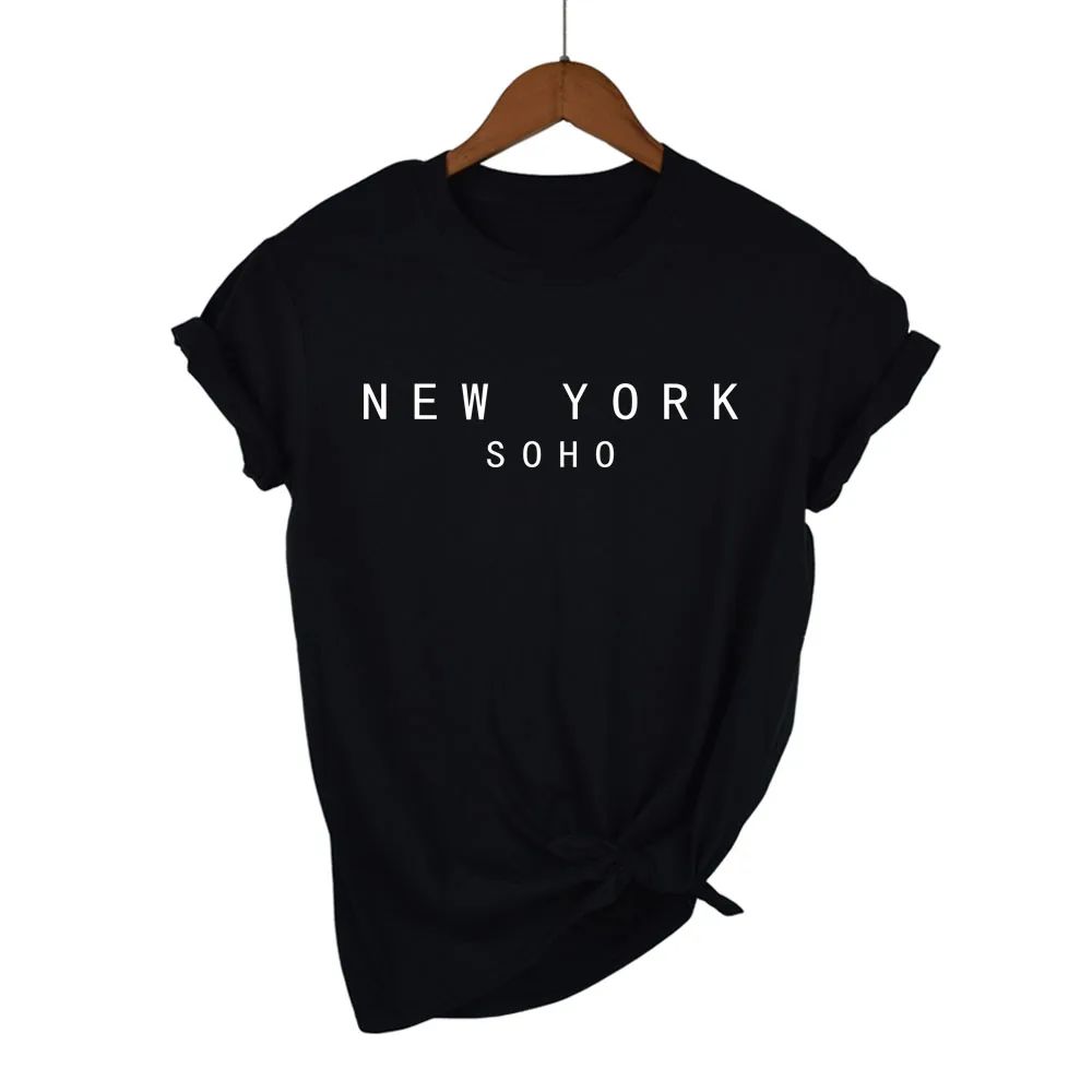 Женские хлопковые футболки с надписью New York Soho повседневные Забавные для девушек