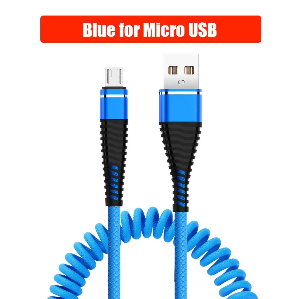 Blue For Micro Кабель USB Type-C функцией быстрой зарядки Micro USB 8 Pin кабель выдвижной пружины зарядный кабель Зарядное устройство для передачи данных кабель Шнур для huawei iPhone для Xiaomi - Цвет: Blue For Micro