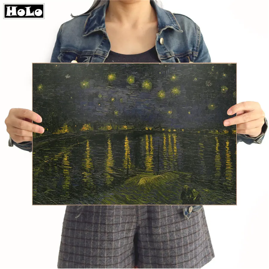 Винтажный постер из крафт-бумаги Night Van Gogh ретро печать картина домашний декор