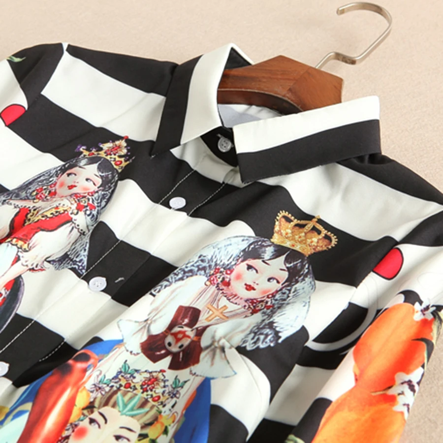 Fashion Vintage Twinsets 2018 Autumn New Long Sleeve Turtleneck Character Tops + Knee-Length Striped Dress | Женская одежда