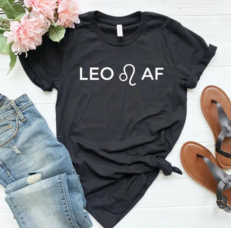 

Женская футболка с принтом Лео af, Повседневная хлопковая хипстерская футболка, Забавный Топ для молодых девушек, Прямая поставка
