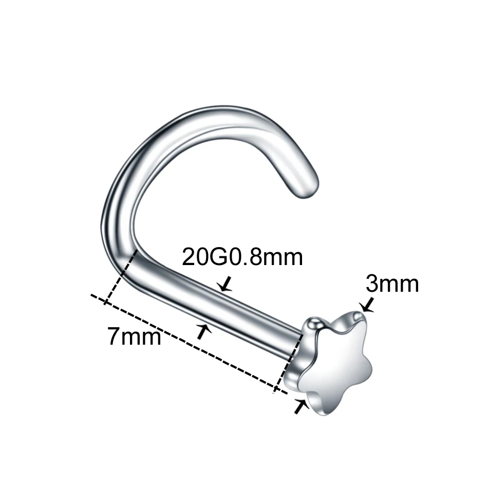 Stainless Steel Gold Nose Stud Set Round Heart Star Moon Black Piercings 2MM 3MM Screw Nostril Piercing Jewelry 20g | Украшения и