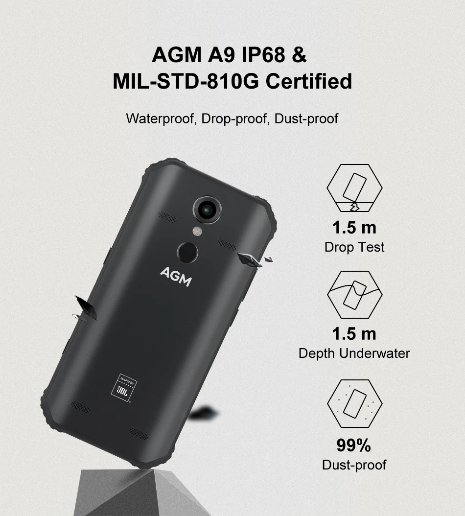 Официальный AGM A9+ JBL наушники FHD+ JBL со брендингом смартфон 4G Android 8,1 прочный телефон IP68 Водонепроницаемый NFC Quad-Box динамики