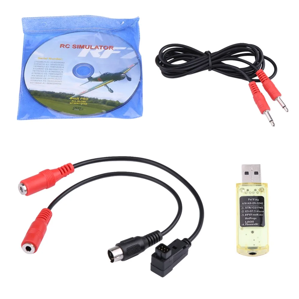 USB симулятор полета на радиоуправлении 22 в 1 с кабелями для Realflight G7/ G6/ G5/ Aero Fly / FMS