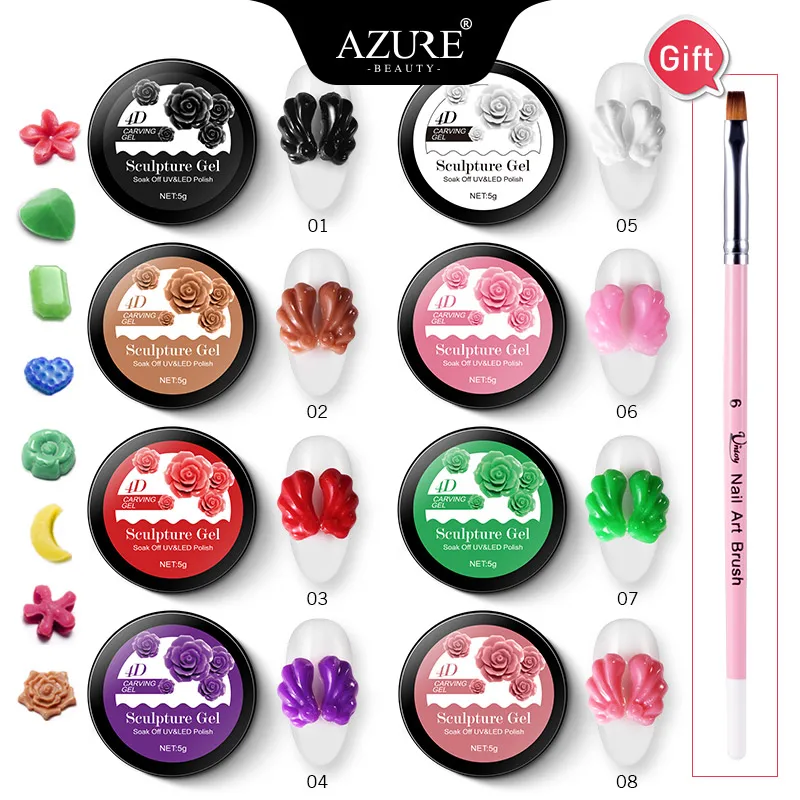 9pcs kit Azure Beaut 9 шт./лот 4D резной набор гелей для ногтей Полупостоянный DIY скульптурирующий лак для ногтей глина Пластилин выбивает твердый гель для ногтей - Цвет: 9pcs kit