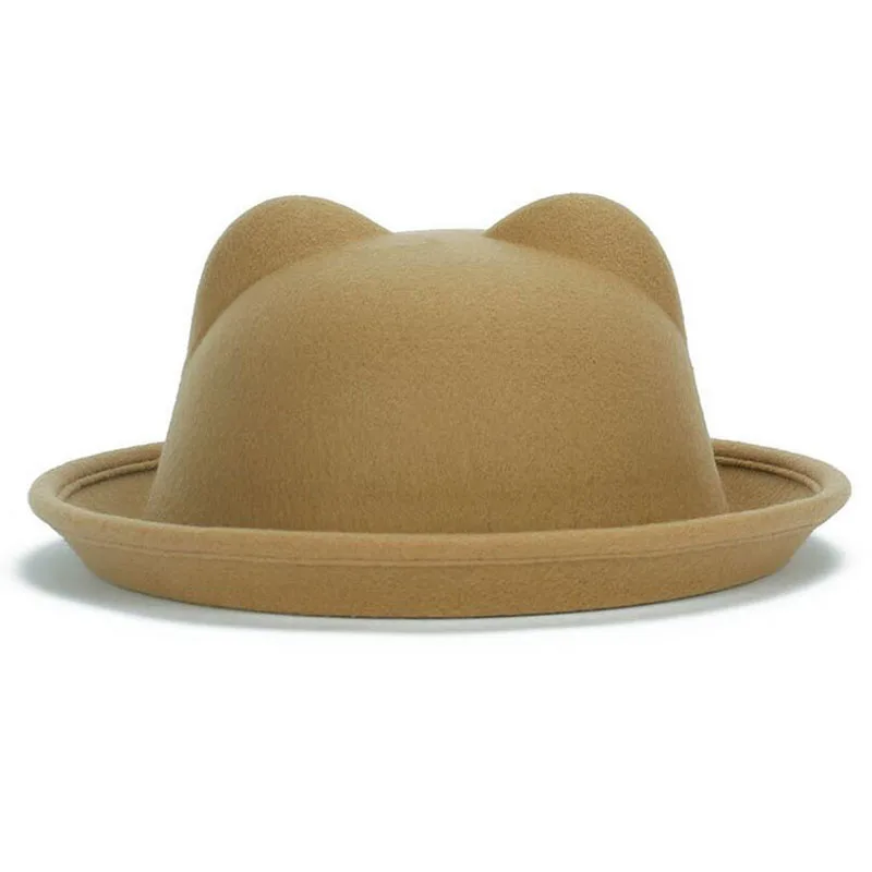 2016 paternity hat fashion wool sense ladies women Fedoras retro children cat ears animal not deformed Boys Girl sun | Аксессуары для