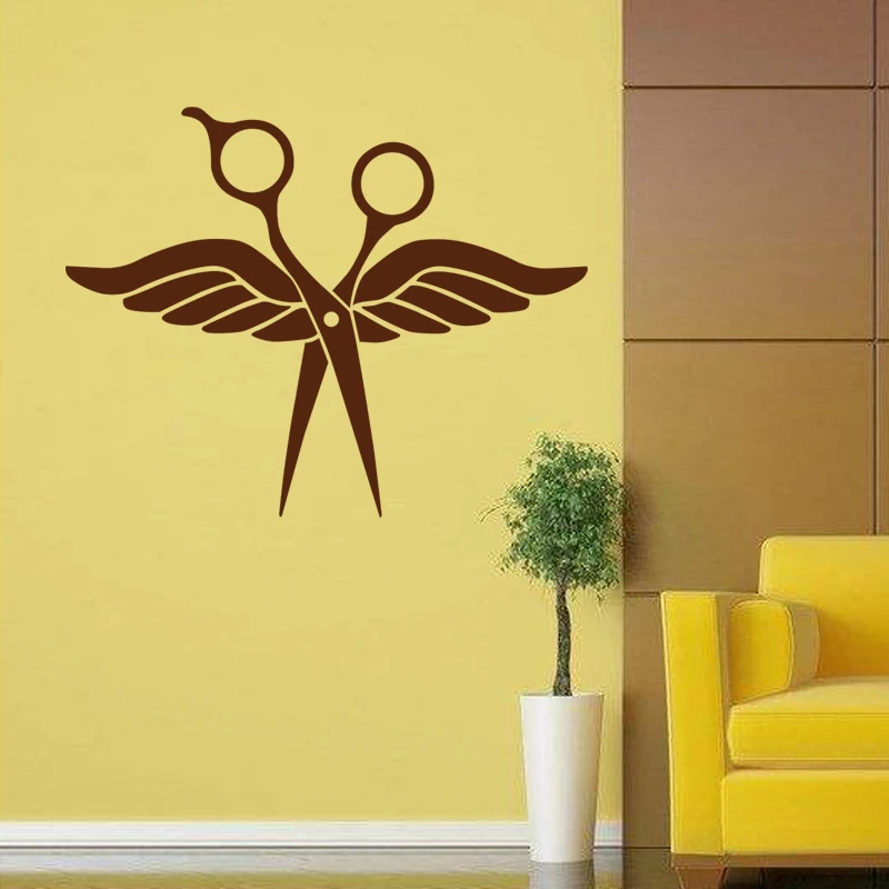 Виниловая наклейка для парикмахерской Крылья ножниц