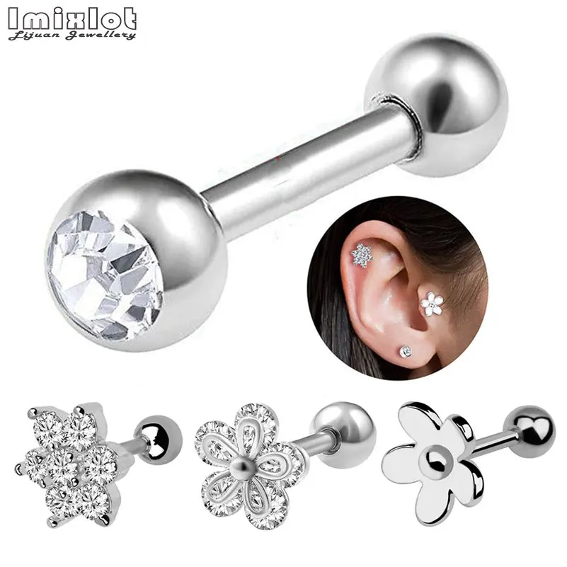 Imixlot 1 шт. Кристалл Циркон цветок серьги пирсинг хряща уха Tragus Спираль уха пирсинг верхней части Labret тела ювелирные изделия 16 г