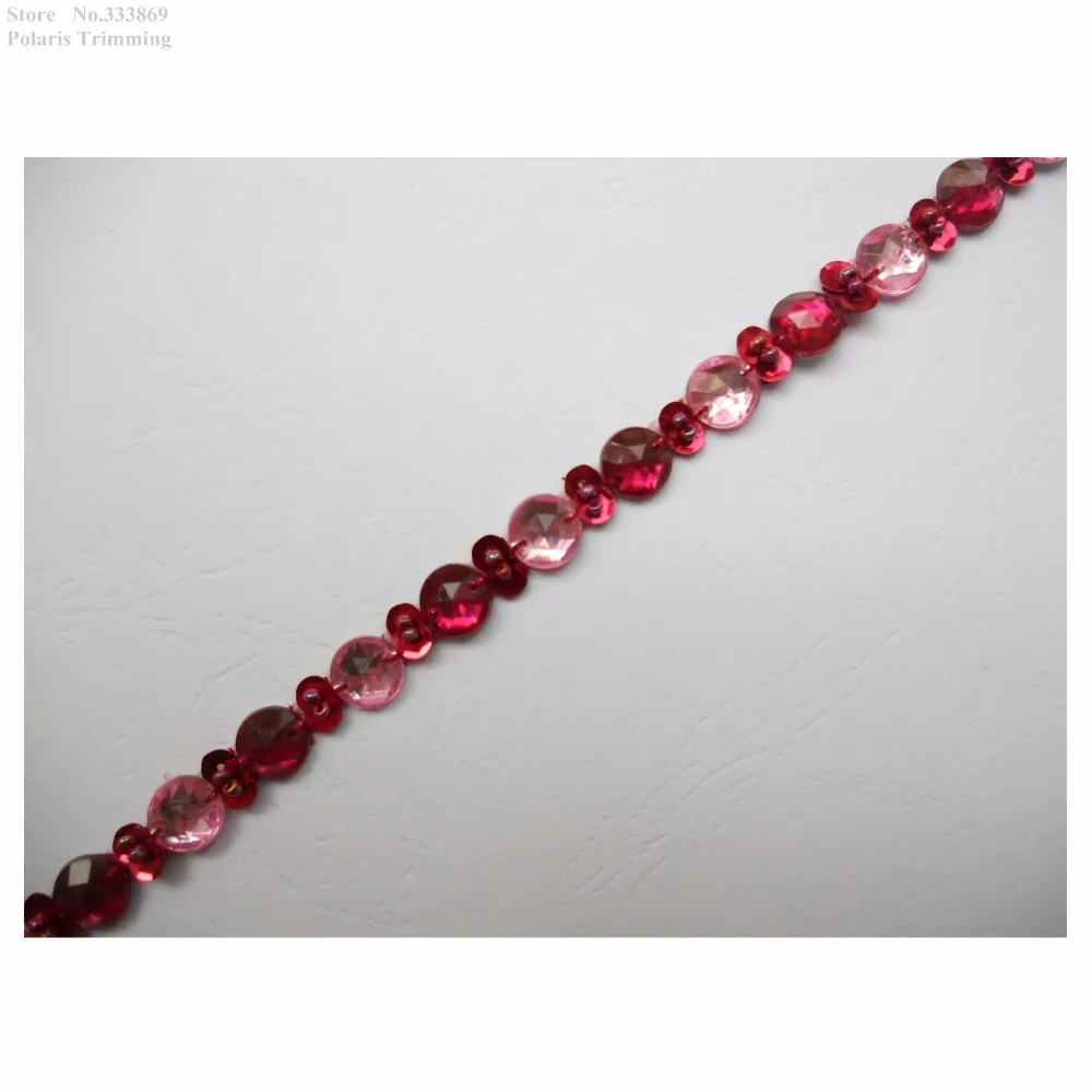 Бесплатная доставка 1 ярд x Новейшие розовые/бордовые блестящие бусины с камнями
