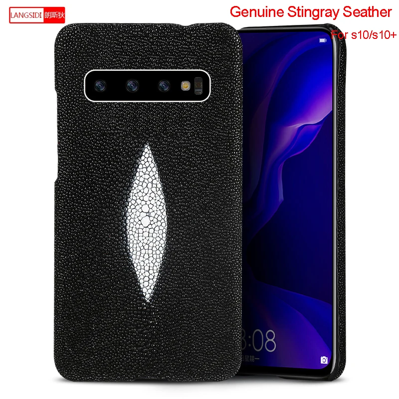 Чехол для galaxy s10 LANGSID из натуральной кожи ската для телефона samsung s10 plus note 10 роскошный черный чехол ската capa