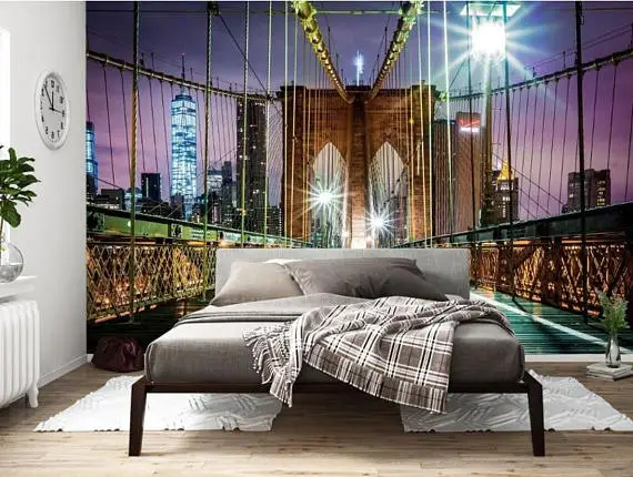 3D Window View European Brooklyn Bridge Wall Decal Sticker Frame Mural Effect Home Decor Bedroom Living Room Kitchen | Дом и сад