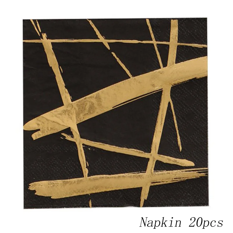 Napkin 20pcs Золотая фольга бронзирующий бумажный стаканчик на день рождения одноразовая посуда горячего тиснения черные вечерние украшения для детей - Цвет: Napkin 20pcs