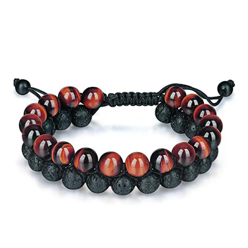 Red Tiger eye Stone HIYONG тигровый глаз и лавовый камень рок эфирное масло диффузор Браслет натуральные лечебные камни бусины браслет 8 мм регулируемые браслеты для мужчин - Окраска металла: Red Tiger eye Stone