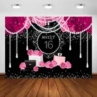 Сладкий шестнадцать день рождения фон розовый сладкий 16 вечерние баннер Девушка Bling бриллианты жемчуг Роза Quinceanera фон для фотографии