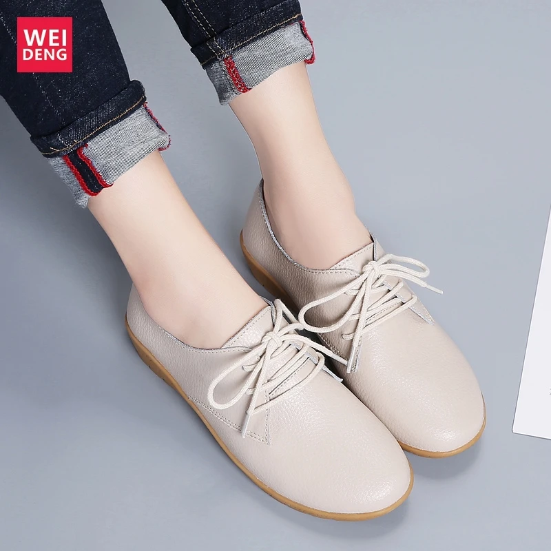 Женские повседневные туфли WeiDeng из 100% натуральной кожи на мягкой подошве со