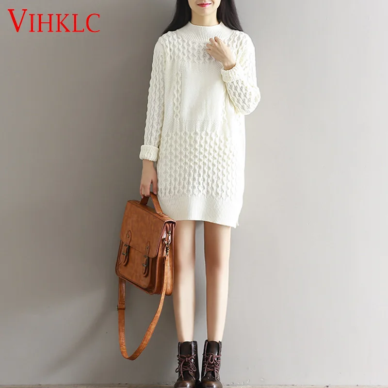 2017 новое поступление женское осенне зимнее платье 3 цвета вязаное теплое Плюс