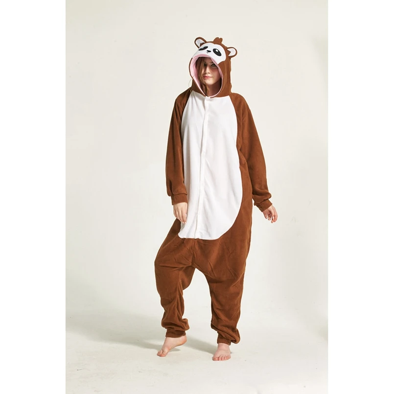 Коричневая обезяна Пижама для животных Onesie Толстовка для взрослых женщин и мужчин Пижама Хэллоуин праздничная одежда для сна Флис Полная длина