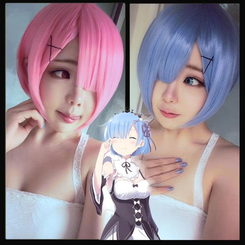 

Graduated color REM cosplay wig or RAM cosplay wigs Re: zero Start Life in Another World play Costume Halloween Costumes