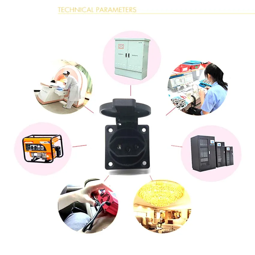 

Black 20A Multifunction 2P+E Brazil 50*50mm Outdoor Industry Waterproof Cover AC Power Panel Outlet Wired Receptacle Socket