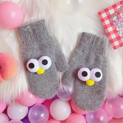 grey Wholesale 6pairs Japanese cute big eyes small fresh soft sister students wild warm gloves cold gloves couple gloves SH296 TY01 - Цвет: grey