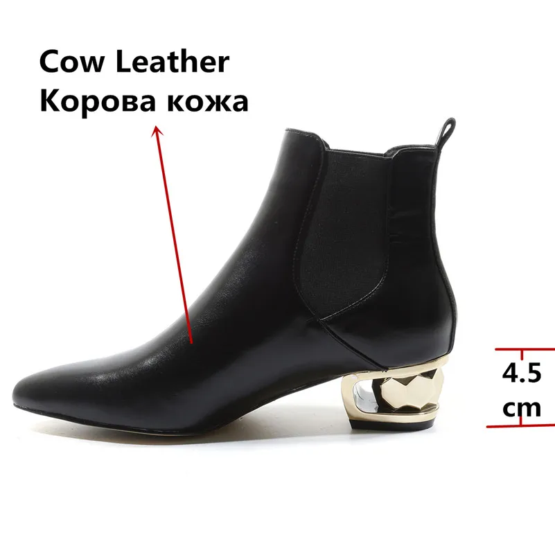 Женские ботильоны на высоком каблуке FEDONAS теплые зимние из натуральной кожи с