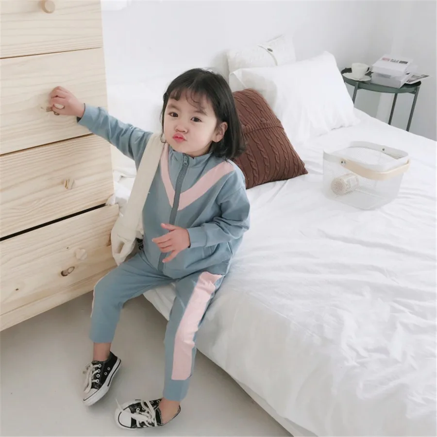 Комплекты одежды для маленьких девочек 2, 3, 4, 5, 6, 7 лет демисезонная куртка и штаны Повседневный Спортивный костюм на молнии из 2 предметов костюмы для девочек, детская одежда