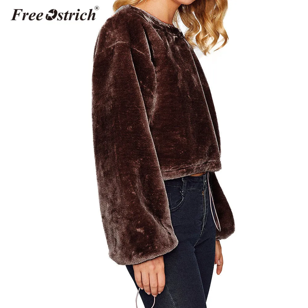 Модная женская Толстовка Free Ostrich зимние теплые короткие однотонные Повседневные